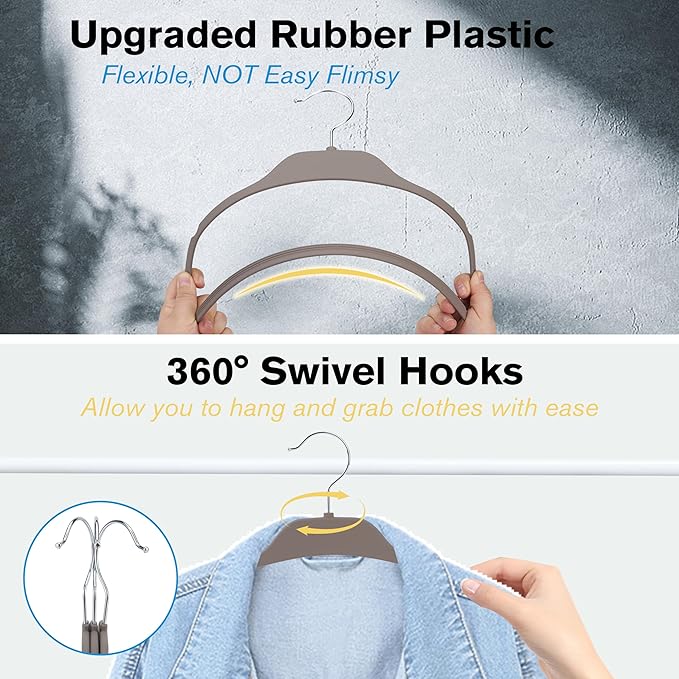 ELONG HOME 30 Pack Rubberized Hangers with Non-Slip Grip, Durable Plastic Hangers for All Clothes, Ultra-Slim Notched Design & 15.7'' Wide