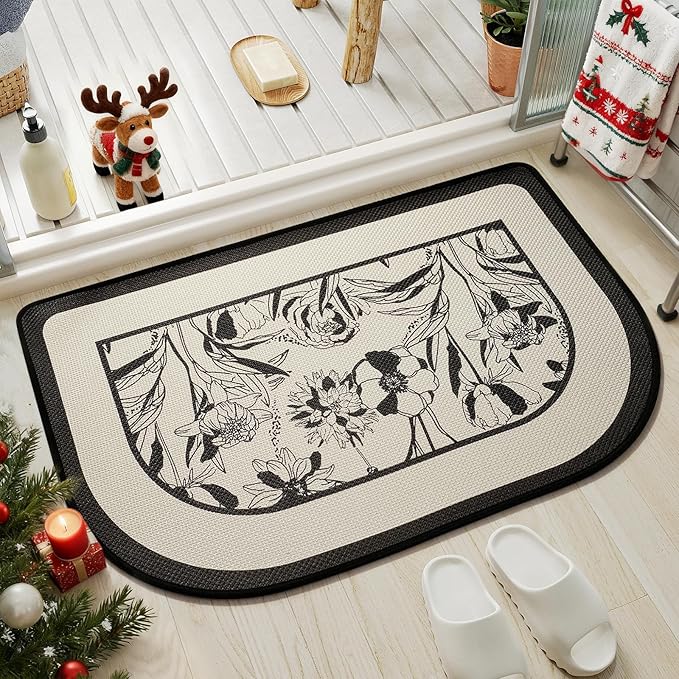 YDKGL Half Circle Bath Mat, Thin Bathroom Rugs Fit Under Door Quick Dry Non Slip Washable Bathroom Mat with Rubber Backing, Absorbent Half Round Shower Rug