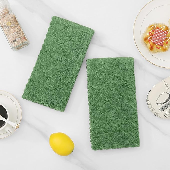 Homaxy 12 Pack Dish Towels for Kitchen (10 x 20 Inches, Grass Green), Super Soft and Absorbent Coral Velvet Dish Cloths for Washing Dishes, Nonstick Oil Fast Drying Microfiber Cleaning Cloth