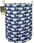 HUNRUNG Laundry Hamper,Large Canvas Fabric Lightweight Storage Basket Toy Organizer Dirty Clothes Collapsible Waterproof for College Dorms, Children Bedroom,Bathroom (Rould Blue Whale)