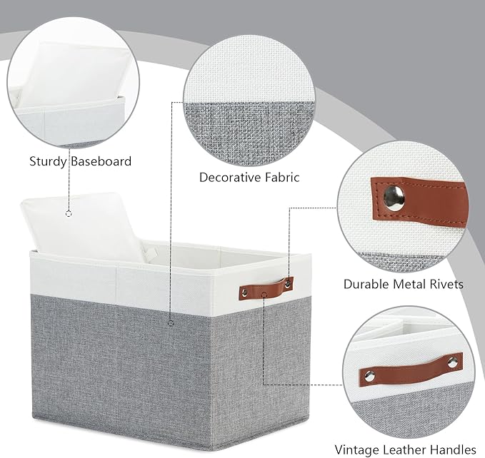 Bidtakay Large Storage Bins 4-Pack Collapsible Fabric Storage Baskets for Organizing 16x12x12 Inches White/Light Grey