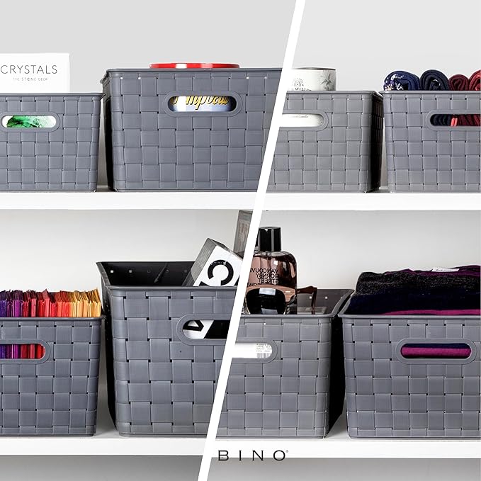 BINO | Plastic Storage Baskets Medium - Grey | THE STABLE COLLECTION | Multi-Use Storage | Rectangular Cabinet Organizer | Baskets For Organizing with Handles | Home Office Organization and Storage