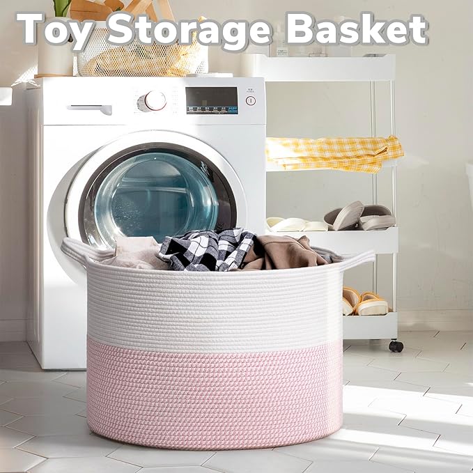 Goodpick Large Storage Basket 22'' x 14'', Baby Basket for Blankets Living Room, Toy Storage Organizer for Clothes, Toys, Pink