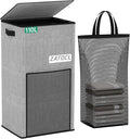 Laundry Hamper with Lid 110L, Large & Tall Laundry Basket with Removable Bag & Front Mesh Bag, Collapsible Dirty Clothes Hampers for Bedroom Aesthetic, Bathroom, Dorm, Laundry Room - Easy Carry, Grey