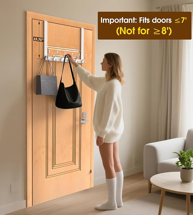 CHAUNCEY HOME Long Over The Door Hooks Hanger with 15.75" Arms for Easier Access by Shorter, Heavy Duty Door Hanger for Coat, F16U, Fits Standard 1 3/4'' Doors, Towel Racks for Bathroom, Black