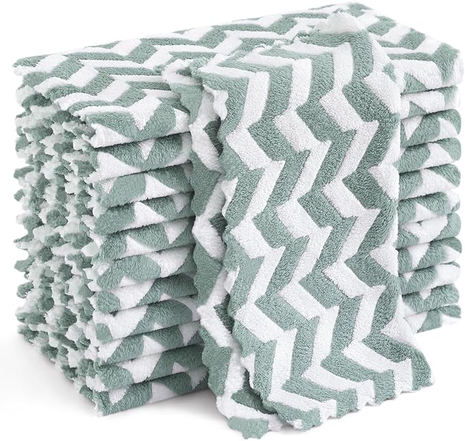 Homaxy 12 Pack Kitchen Dish Cloths, Ultra Soft and Absorbent Dish Towels, Reusable Fast Drying Microfiber Cleaning Cloth, Irregular Waves Coral Velvet No-lint Cleaning Rags, 10 x 10 inches, Teal