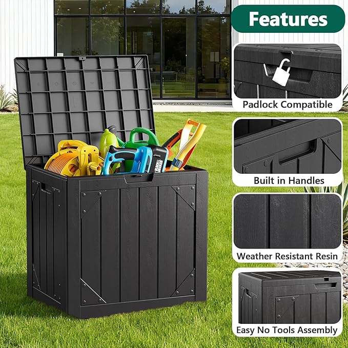 Outdoor Storage Box, 31 Gallon Lockable Waterproof Deck Storage Box, Yard Storage Bin, Suitable for Gardens, Black