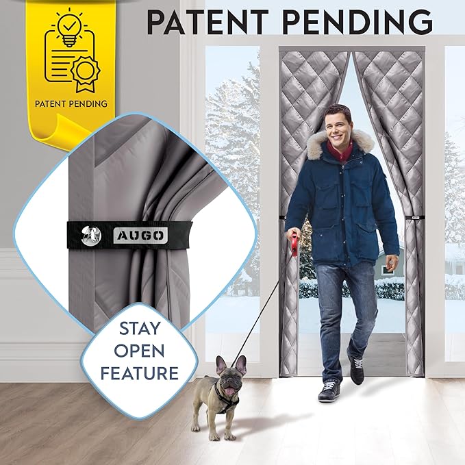 AUGO Thermal Door Curtain - Thermal Door Cover for Winter - Magnetic Thermal Insulated Door Curtain for Winter - Winter Door Insulation - Keeps Warm Air in & Cold Air Out - Home Winterizing Products