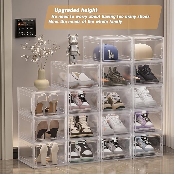 Clear Shoe Storage Boxes Stackable – Acrylic Shoe Box Organizer with Drop Front, Thicken & Sturdy Shoe Boxes for Kids Shoe Storage, Assemble Shoe Drawer Organizer, 5 Pack