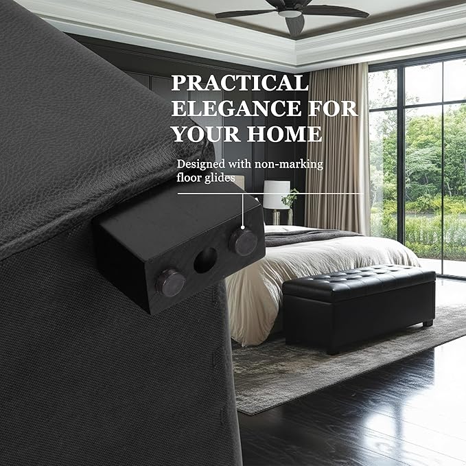 Spatial Order Large Tufted Storage Bench - Black Faux Leather