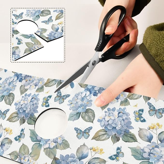 Blue Hydrangea Butterfly Herb Kitchen Sink Splash Guard Sink Faucet Mat Faucet Handle Drip Catcher Drain Mats for Kitchen Bathroom Countertop Absorbent Dish Drying Pad 2Pack
