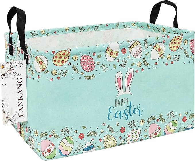 FANKANG Storage Bins, Nursery Hamper Canvas Laundry Basket Foldable with Waterproof PE Coating Large Storage Baskets for Kids Boys and Girls, Office, Bedroom, Clothes,Toys(Easter basket