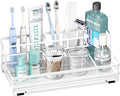HapiRm Toothbrush Holders for Bathroom - 5 Partitions Bathroom Counter Organizer with Instant Drying Stone, Stainless Steel Countertop Storage Electric Toothbrush Toothpaste Holder - White