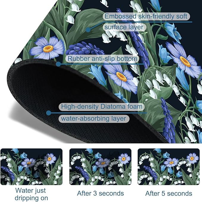 Blooming Lilies Sink Splash Guard Valley Lilies Flowers Faucet Absorbing Mat Fast Drying Mat Sink Gadgets Splash Guard Behind Faucet Drip Catcher for Kitchen Bathroom, 23.5"x5.5"