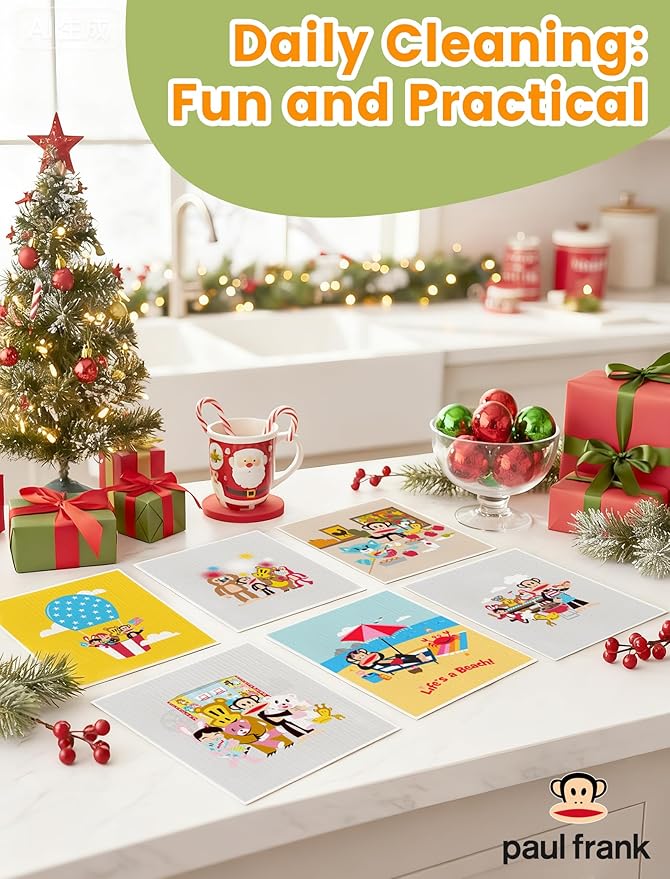 Paul Frank Swedish Dishcloths for Kitchen, 6 Pack Funny Swedish Dish Cloths Reusable Paper Towels, Super Absorbent Dish Cloths Washable Non-Scratch for Home Kitchen, Cellulose Sponge Cloths No Odor