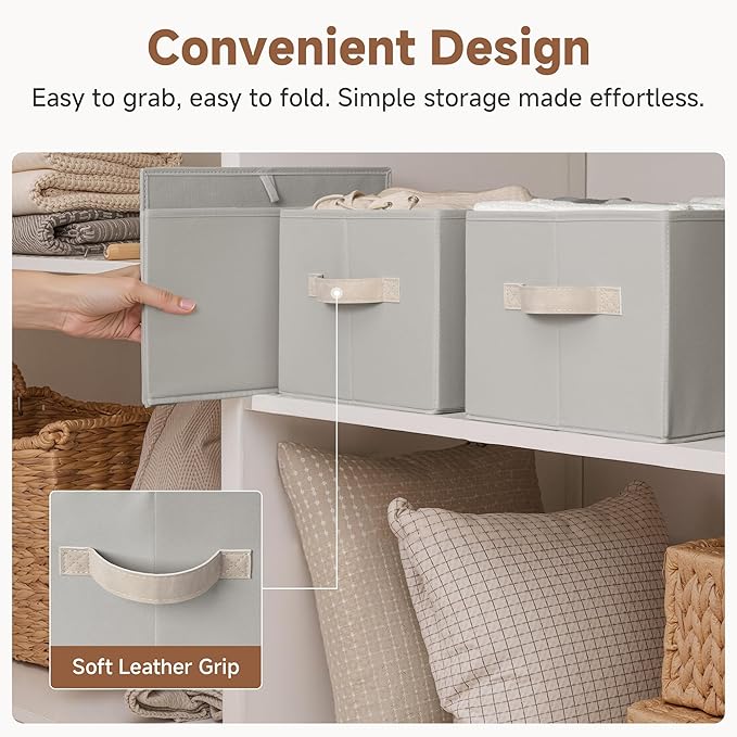 StorageWorks Storage Baskets for Shelves, Fabric Storage Bins, Closet Organization and Storage Baskets, Organizer Bins for Clothes, Light Gray, Large, 3-Pack