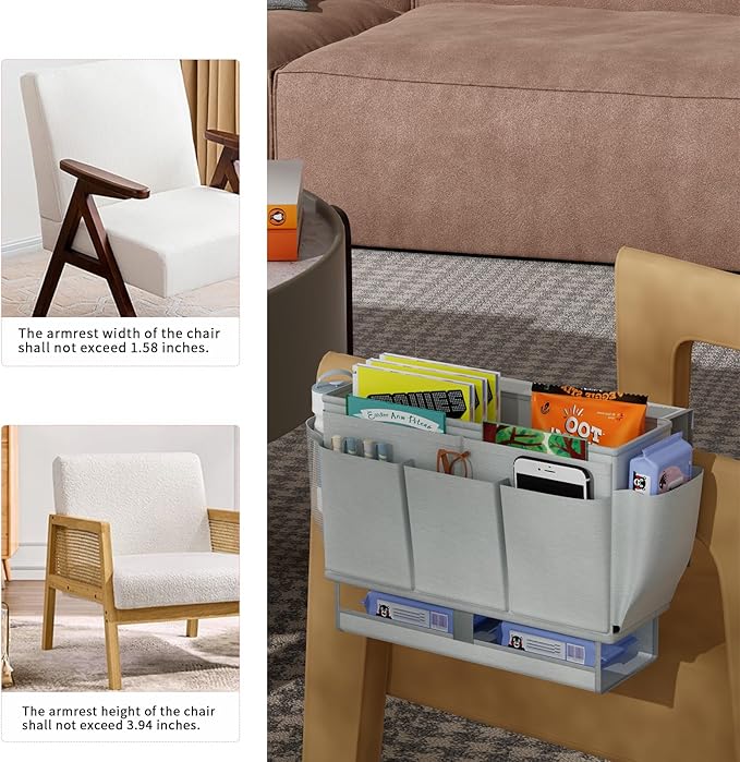 Bedside Caddy Bedside Organizer,Bed Caddy with 11 Pockets and Power Strip Holder,Versatile Bedside Storage Caddy for Home,Dorm,Bunk,Hospital,Crib Bed (Grey)