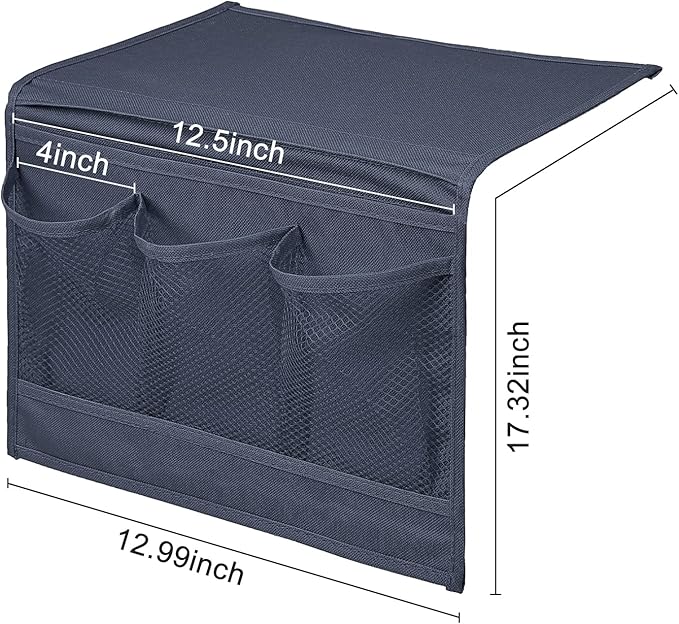 Surblue Bedside Caddy 4 Pockets Bedside Storage Organizer for TV Remote Control Phone Glasses Magazine (Navy)