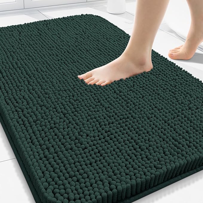 Arotive Bathroom Rugs 30x20, Extra Soft Absorbent Shaggy Chenille Bath Rugs, Machine Washable Rubber Backing Non-Slip Bath Mats for Bathroom Floor Tub and Shower Home Decor Accessories, Blackish Green