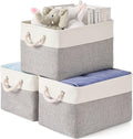 Storage Bins 3 Pack, Fabric Storage Basket for Collapsible Medium Canvas Storage Baskets for Organizing Shelf Nursery Home Closet with Cotton Rope Handle 15(L) x 11(W) x 9.5(H) inch(White&Grey-3PCS)