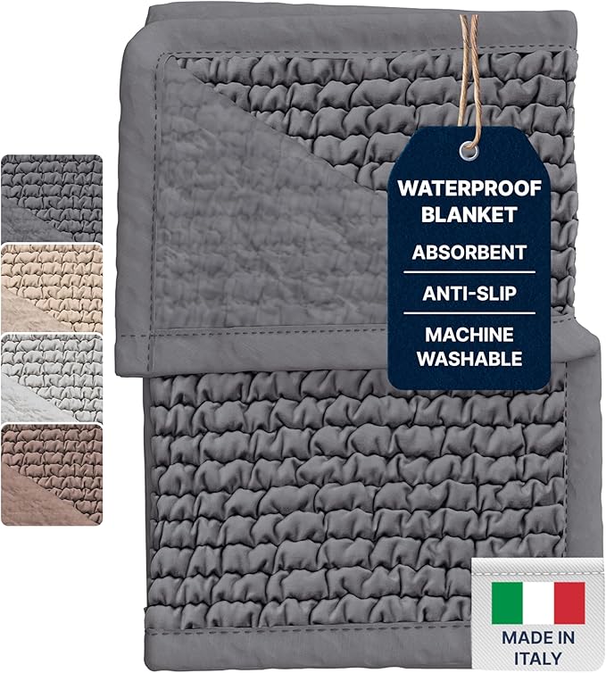 PAULATO BY GA.I.CO. Waterproof Couch Cover – 24x47 Blanket for Sofa Car Seat or Crate – Machine Washable Absorbent Reusable Pad for Puppy Training – Dogs Cats Pets Friendly Protector - Dark Grey