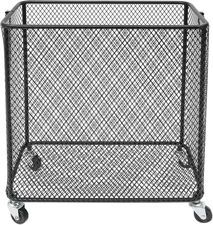 Black Metal Laundry Basket with Wheels, Rolling Laundry Hamper Cart Metal Mesh Laundry Clothes Sorter Storage Cart Organizer Basket Durable for Home