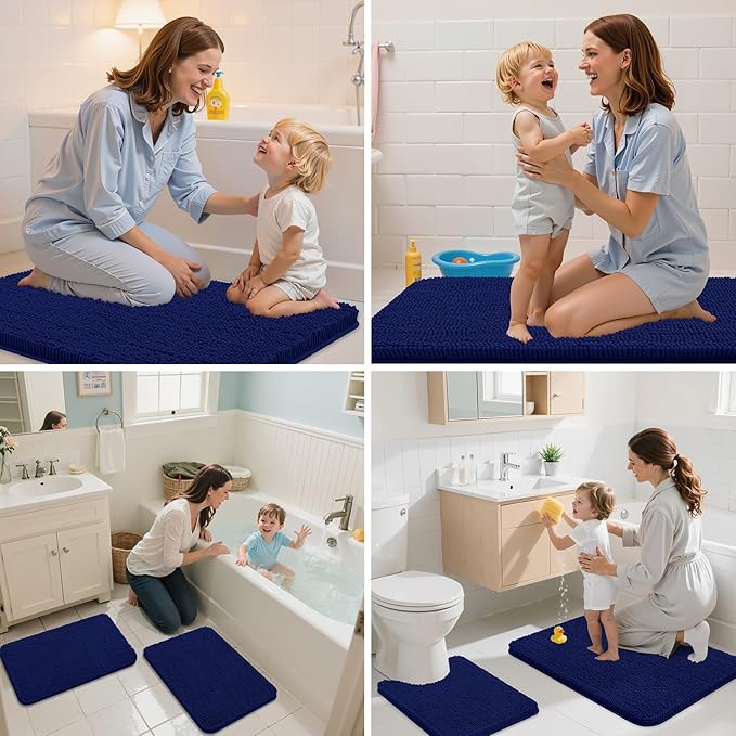 Arotive Bathroom Rugs 36x24, Extra Soft Absorbent Shaggy Chenille Bath Rugs, Machine Washable Rubber Backing Non-Slip Bath Mats for Bathroom Floor Tub and Shower, Home Decor Accessories, Navy