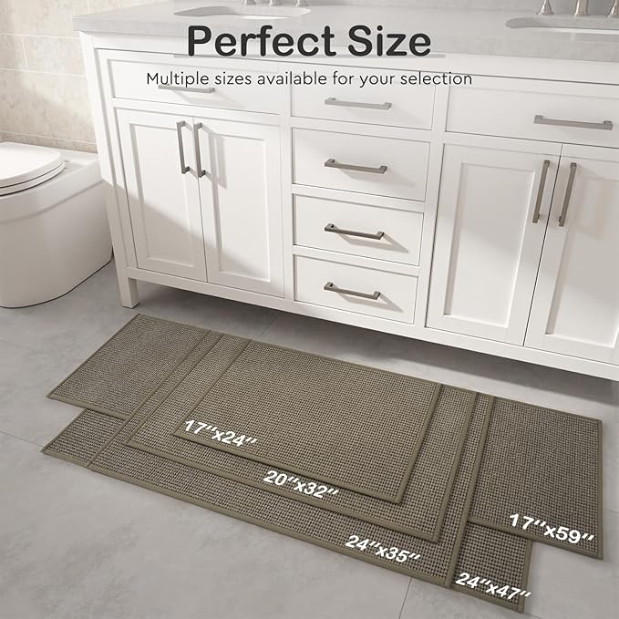 MontVoo Bath Mat Rug-Chenille Absorbent Bathroom Mat Quick Dry-Rubber Backed Bathroom Rugs Non Slip Washable Bath Mats,Ultra Thin Bathroom Rugs Fit Under Door,20"x32",Brown