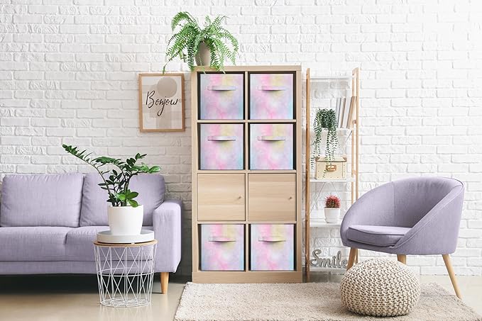 Sorbus Fabric Storage Cubes - 6 Foldable Tie Dye Storage Bins for Organizing Cubbies, Toy Box - Clothes Storage & Closet Organizer - 11 Inch Collapsible Cube Baskets for Shelves with Handle (Tie Dye)