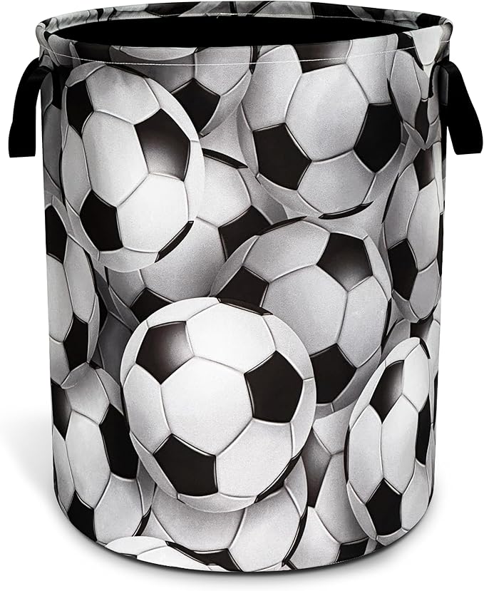 Soccer Ball Laundry Basket Oxford Cloth Funny Ball Laundry Hamper With Handle Foldable Portable Clothes Storage Basket 18.9 X 16.5 In Storage Bag For Laundry Room/Bathroom/Bedroom/Dormitories