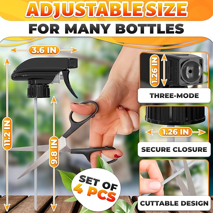 4Pcs Spray Nozzle for Bottles – Spray Bottle Nozzle Replacement for Restoring Broken Sprayers – Adjustable Tube, Mist & Stream Modes, Secure Fit Design | Home Cleaning, Garden Watering & Daily Use Kit