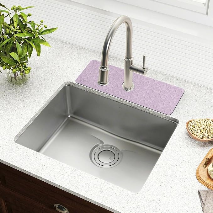 Kitchen Sink Splash Guard 2 PCS 14.7 Inch Sink Faucet Mat Splash Guard for Bathroom Countertop Water Absorbent Foldable Cuttable Soft Washable Floral Vintage Purple