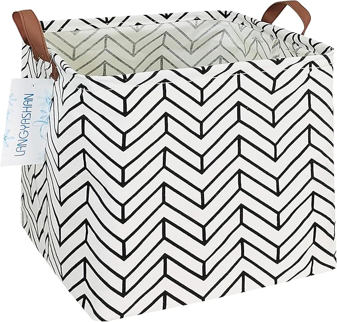 LANGYASHAN Square Storage Baskets Waterproof Canvas Children Laundry Nursery Hamper for Shelves Gift Baskets Toy Organizer Room Decor (Geometric)