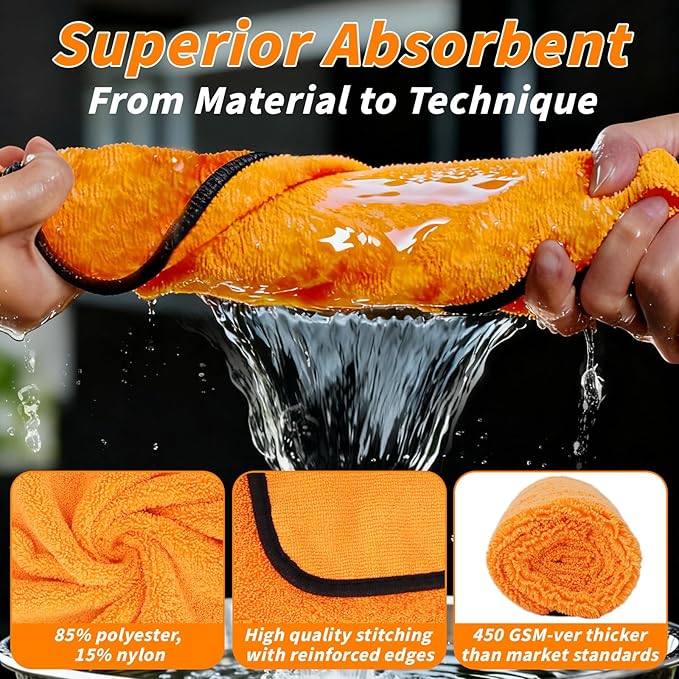 6PCS Microfiber Towels for Cars 36x25 Inch Microfiber Cleaning Cloths Bulk Soft Car Detailng Towel Cloths 450 GSM Detailing Buffing Quick Drying Towel Polishing Waxing Auto Detailing Towel Cloth