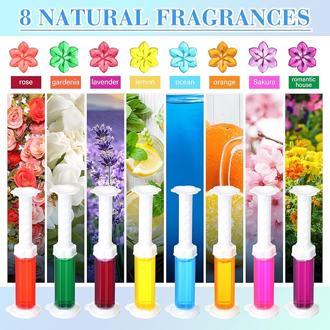 16 Pcs Flower Toilet Gels 224 Count 8 Kinds Stamp Bowl Gel Scent Toilet Stain Removal Cleaner Air Freshener Flower Stamps Pack for Bathtubs Bathroom