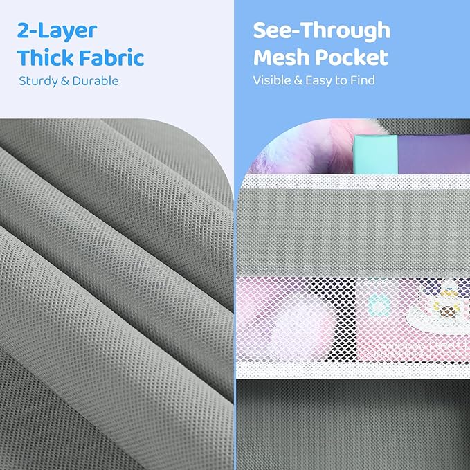 Yecaye 2 Pack 4 Tier Over the Door Organizer, 35.2lbs Load Toy Stuffed Animal Storage, Swing-proof Hanging Bathroom Organizers and Storage for Nursery Baby Essential Stuff Dorm Room Essentials, Grey