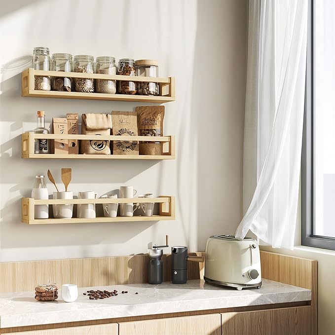 Upgraded Thick Floating Shelves - 24 Inch Multi-Use Wall-Mounted Bookshelves for Kids and Nursery, Ideal for Books, Toys, Spice Rack, Decor - Natural Wood