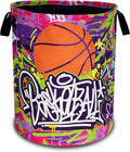 Basketball Laundry Basket Oxford Cloth Funny Sports Laundry Hamper With Handle Foldable Portable Clothes Storage Basket 18.9 X 16.5 In Storage Bag For Laundry Room/Bathroom/Bedroom/Dormitories