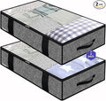 Onlyeasy Foldable Underbed Bags - 2 Pack Blankets Clothes Comforters Storage Bag Breathable Zippered Organizer for Bedroom with Clear Window and 4 Handles, 100 x50 x15cm, Linen-Like Black, MXAUBBP2