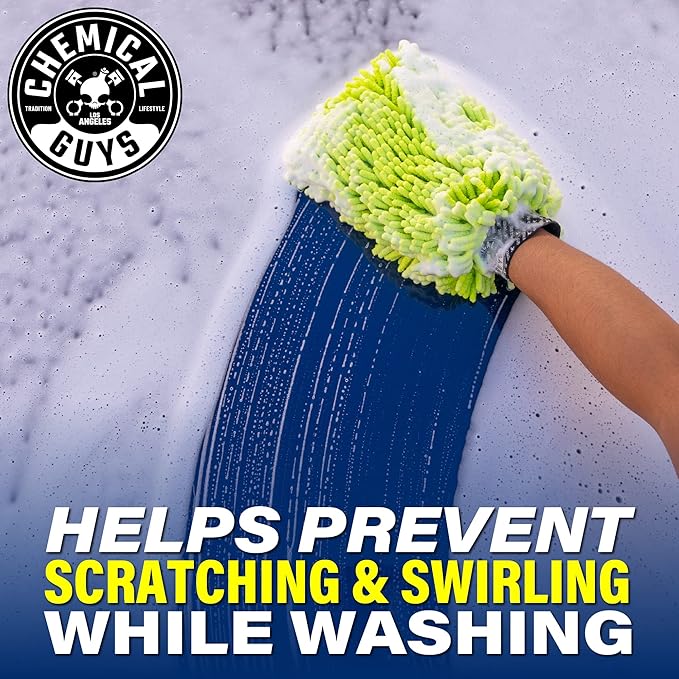 Chemical Guys Chenille Premium Scratch-Free Microfiber Wash Mitt for Car Washing - Lime Green, Ultra-Soft Car Wash Glove, Swirl-Free Finish, Safe for Trucks, SUVs, Motorcycles, and More