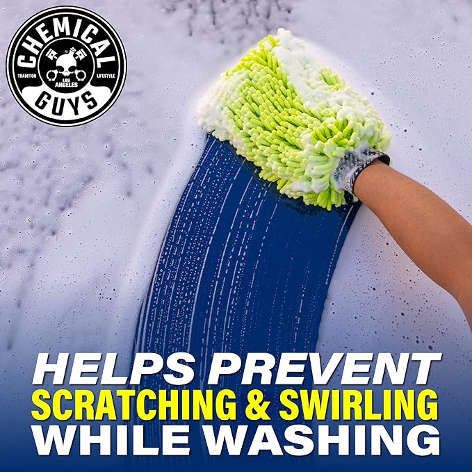 Chemical Guys Chenille Premium Scratch-Free Microfiber Wash Mitt for Car Washing - Lime Green,Ultra-Soft Car Wash Glove,Swirl-Free Finish,Safe for Trucks,SUVs,Motorcycles,and More,(Pack of 12)