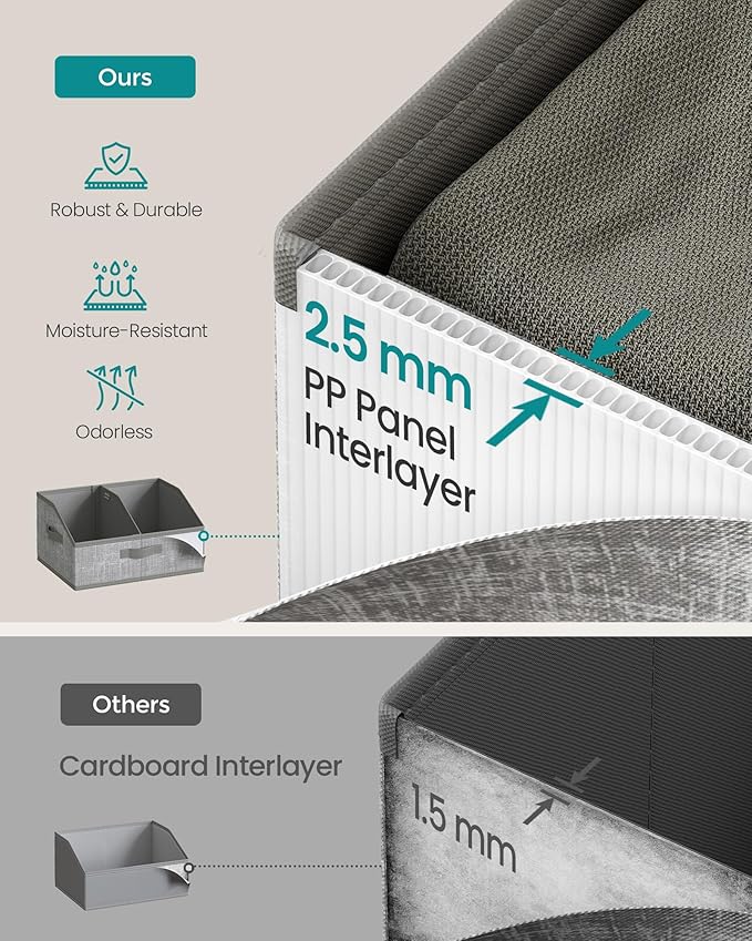 SONGMICS Set of 6 Storage Baskets, Foldable Storage Bins with Removable Dividers, Fabric Boxes, 15.7 x 11.8 x 7.9 Inches, Closet Organizers, 3 Handles, for Living Room, Cattail Gray URFB0140G01