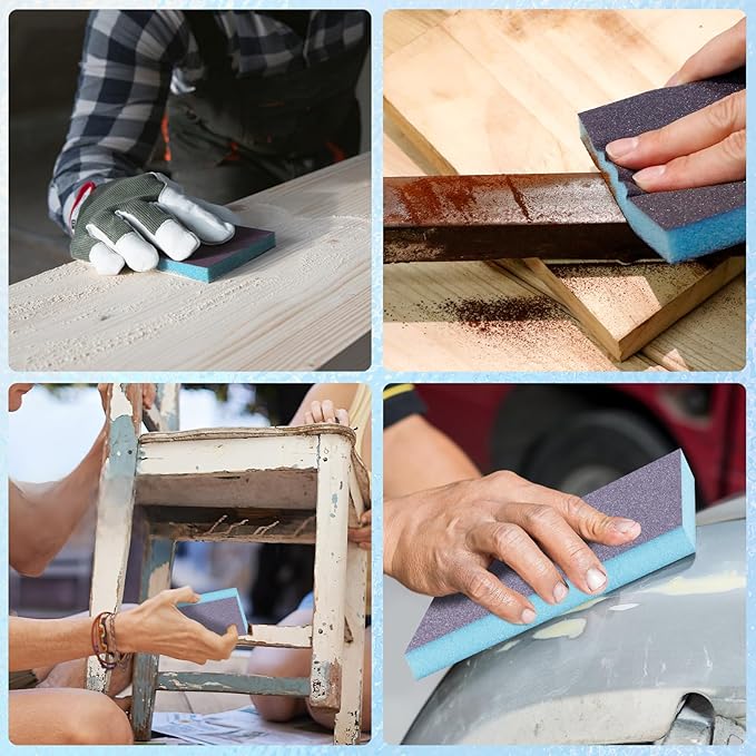 12 Pack Sanding Sponge, Washable and Reusable Sanding Blocks 60/80/120/220/320/400 Grit Wet Dry Sand Paper Assortment Pack for Wood Drywall Metal Furniture