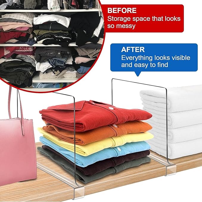 Acrylic Shelf Dividers for Closet Organization 16Pack Closet Shelf Divider Closet Dividers for Shelves Shelf Organizer for Closet Shelf Organizer for Wood Closet Separator Clear