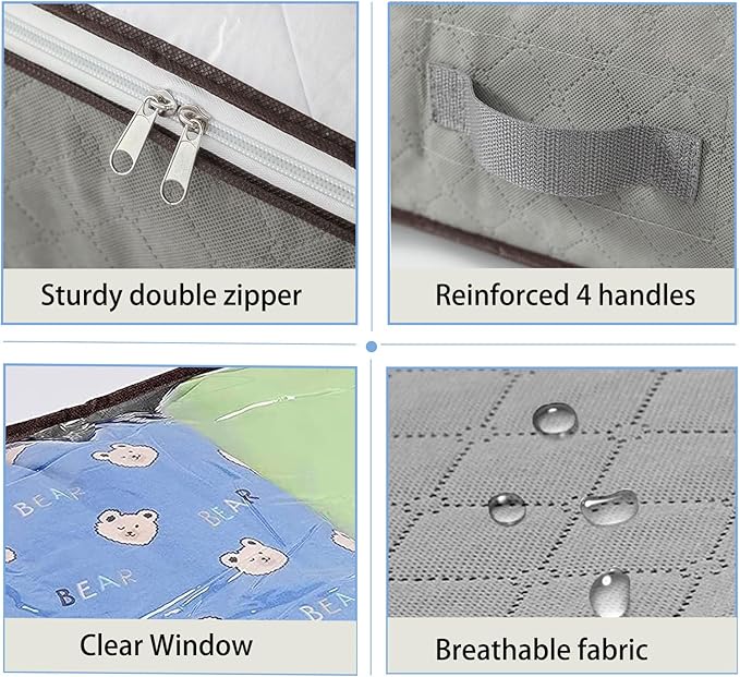 Under Bed Storage Containers, Thin Under Bed Storage Bins with Lids， Clothes Storage Bags Foldable Under Bed Storage Bins for Blankets for Blankets, Comforter, Sweaters, Pillows(Grey, 4 Pack)