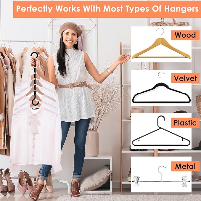 Magic Clothes Hangers Space Saving, Premium Closet Organizers and Storage, Sturdy Plastic Cascading Hanger with 360° Swivel Hooks for 20 Heavy Clothes, College Dorm Room Essentials for Girls, 4 Pack