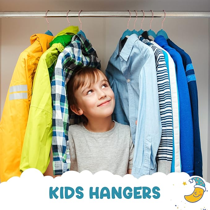 HOUSE DAY Velvet Kids Hangers 60 Pack, Premium Childrens Hangers for Closet, Ultra Thin Cute Clothes Hanger, Non Slip Small Felt Hanger 14 Inch for Kids Clothes, Light Blue