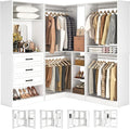 Unikito Closet System with Drawers，86” Modular Corner Closet Organizer System with Mirror，Freestanding Wood Wardrobe Organizer with Hanging Rods & Adjustable Shelves, Walk in Closet Tower, White