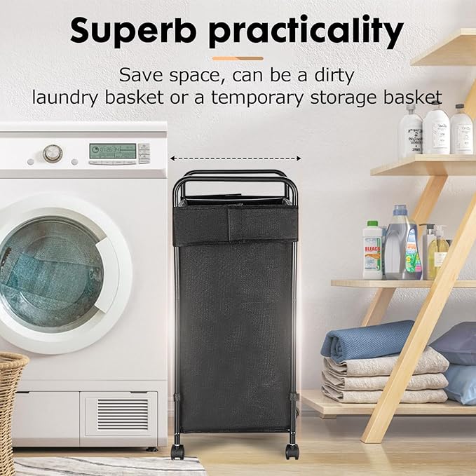 120L Laundry Hamper with Wheels, Rolling Laundry Sorter cart with Metal Frame and Removable Liner, Dirty Clothes Hampers for Bedroom, Laundry Room, Bathroom