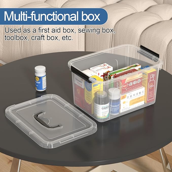 Knifefish Clear Plastic Storage Containers Bins Boxes with Lids and Handles, 10.5 L Clear Storage Latch Box, 4 Packs